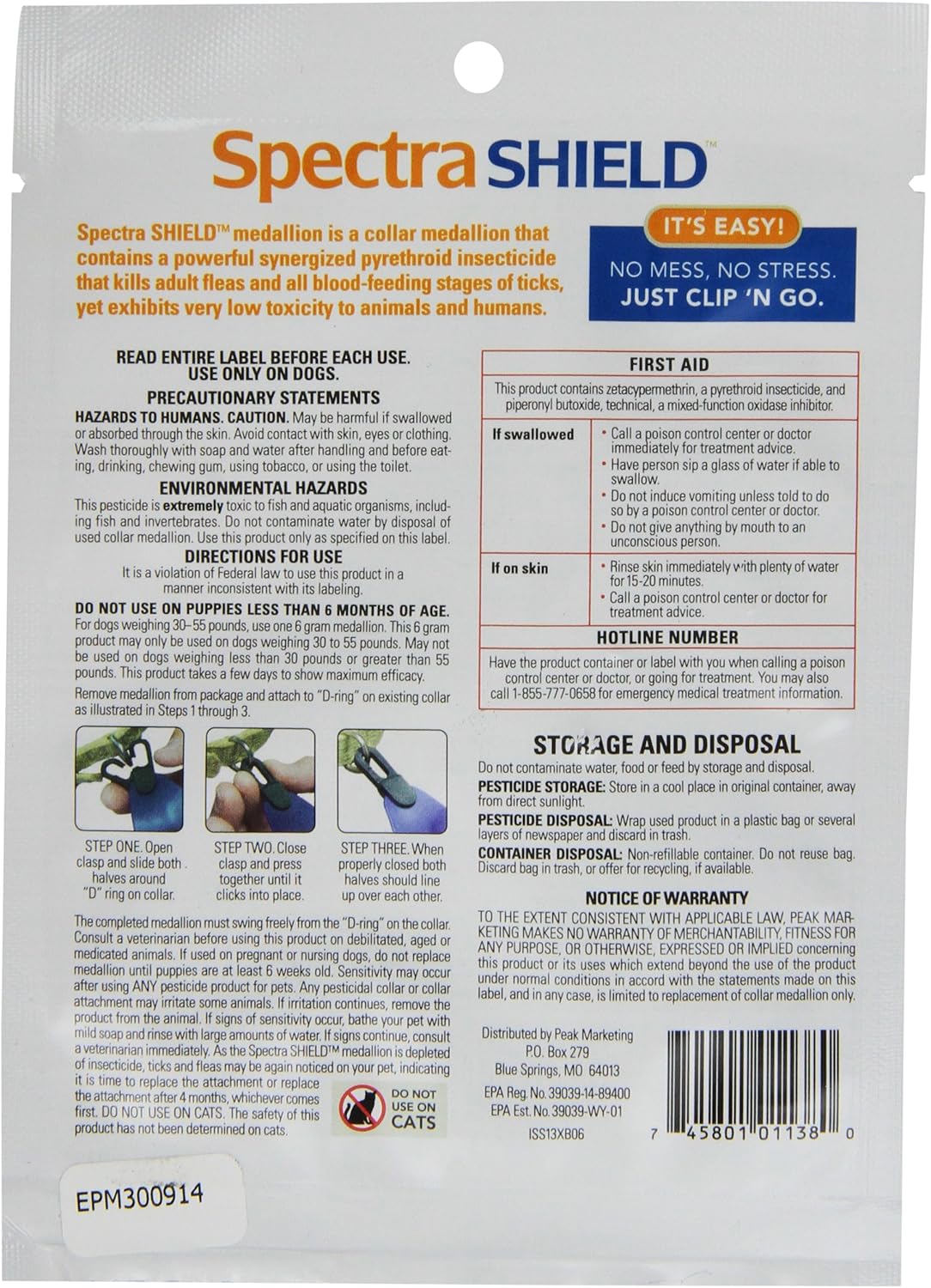 Spectra Shield Collar Attached Medallion for Dogs, 30 to 55 Lbs