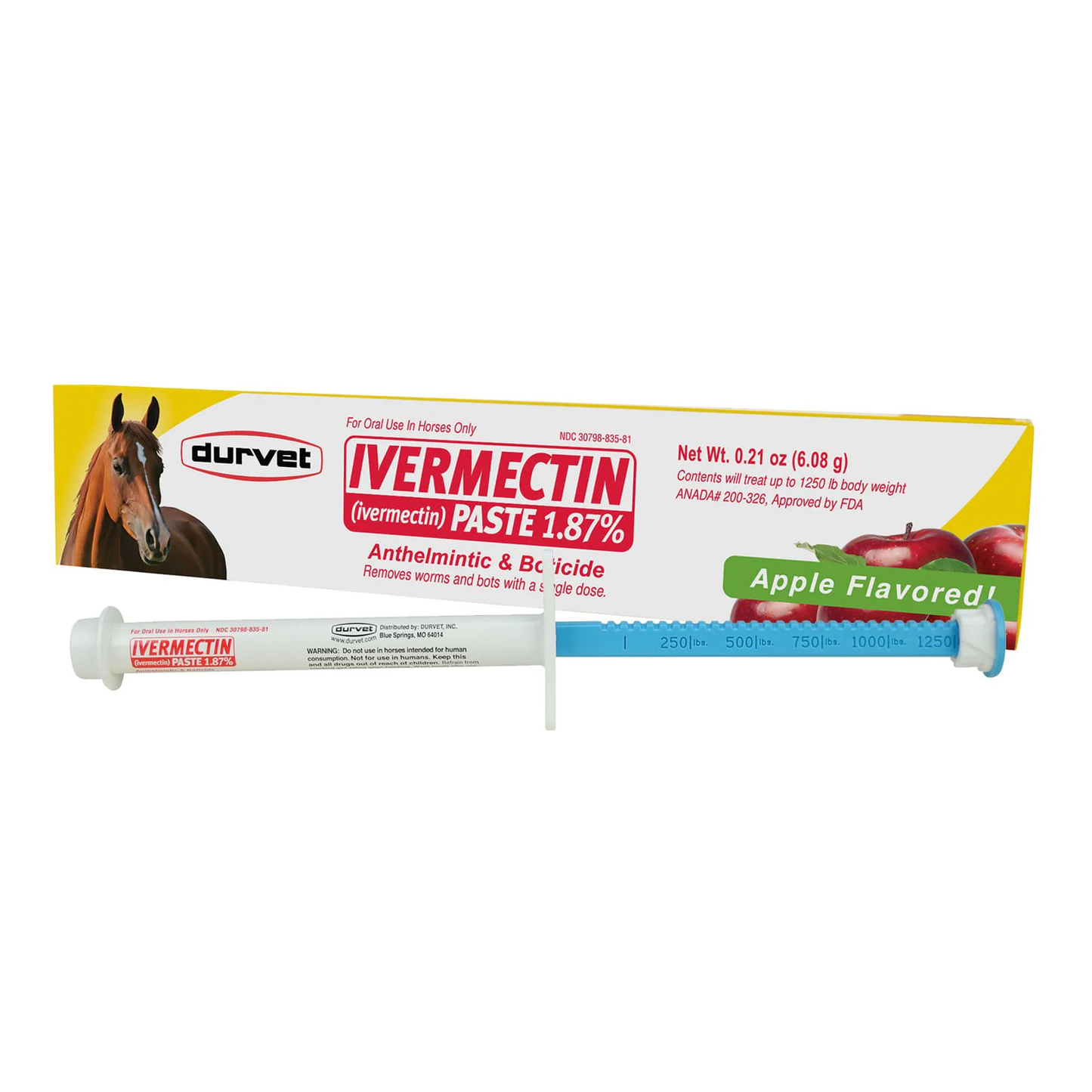 Durvet Ivermectin Horse Dewormer Paste 1.87%, Apple Flavor, 6.08 gm