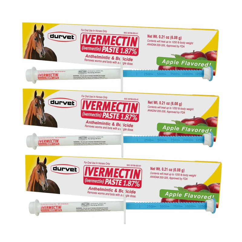 Durvet Ivermectin Horse Dewormer Paste 1.87%, Apple Flavor, 6.08 gm