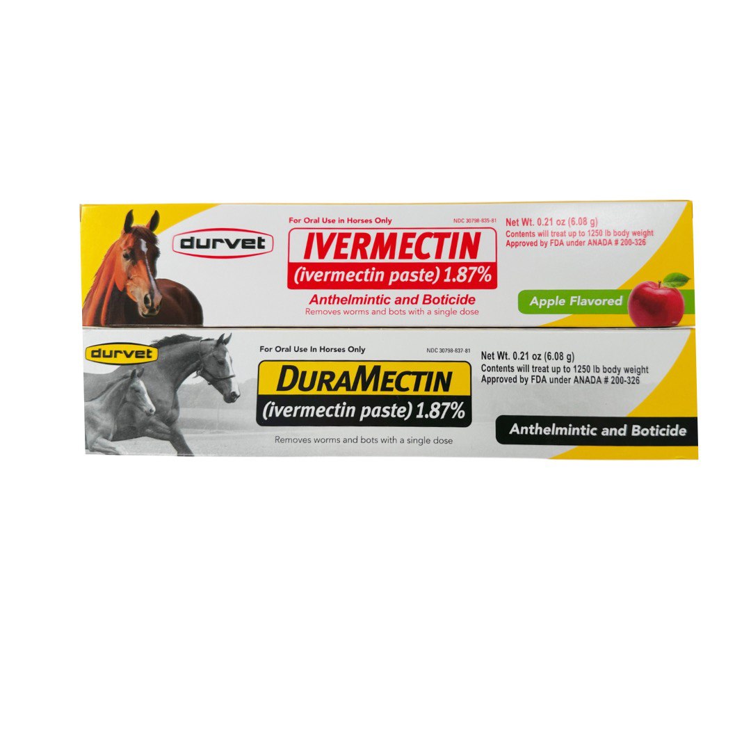 Durvet Ivermectin (Apple Flavor) & Duramectin Paste Dewormer - Bundle 6.08g 1.87 - 2 Pack