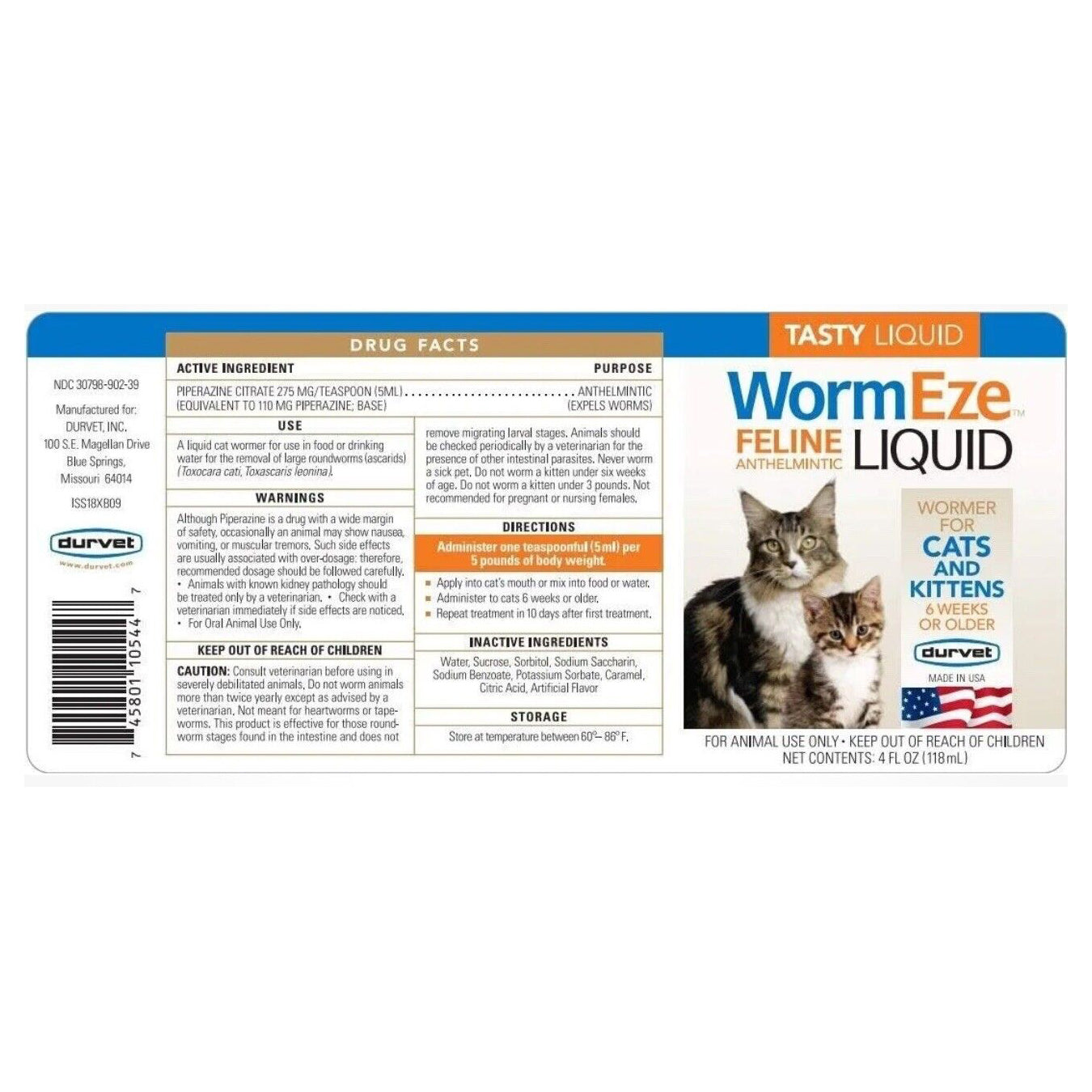 Durvet WormEze Feline Liquid Wormer for Cats & Kittens 4oz