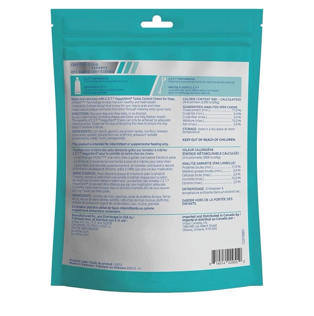 Virbac C.E.T. VEGGIEDENT FR3SH Tartar Control Chews for Dogs, Extra Small, 8 oz